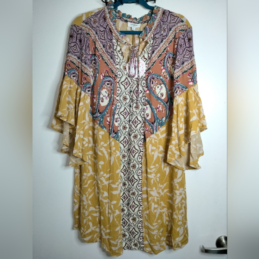 Umgee USA (Size M) Multicolor Floral Flutter SS Boho Above Knee Dress (NEW-NWT) - Picture 11 of 13